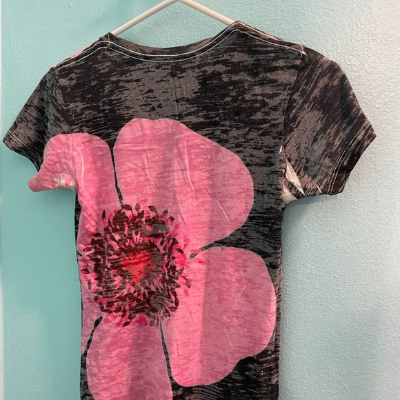 Before & Again T-Shirt with Floral Print Black/Pink Size S - Picture 2 of 2